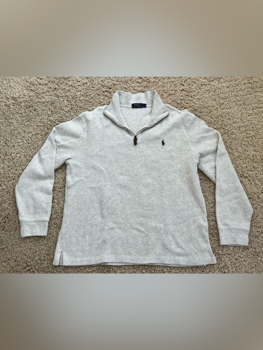 Men’s Polo by Ralph Lauren Light Heather Gray Half-Zip Pullover Sweater Large